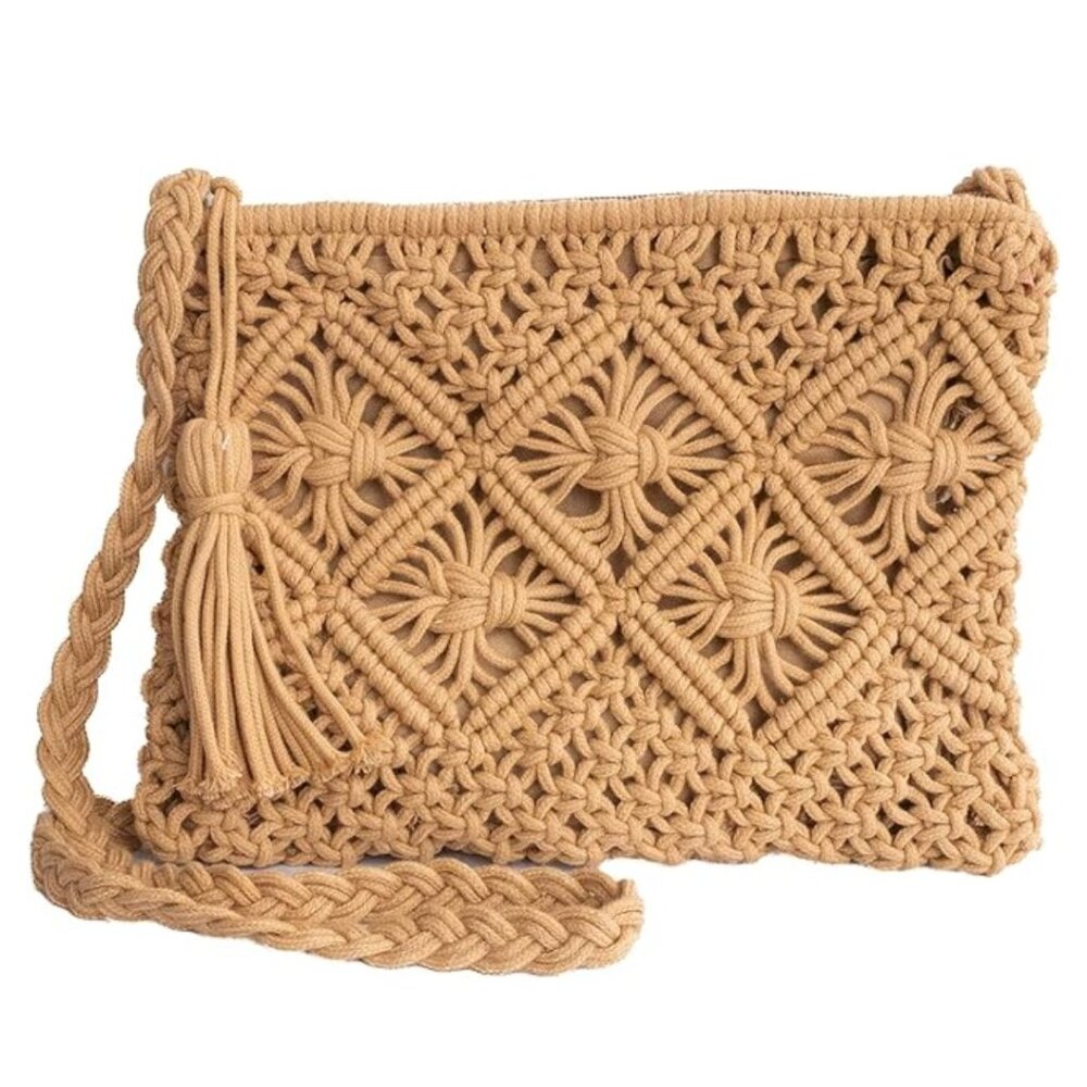 Free Spirit Weave and Tassel Crossbody, TAN